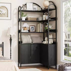 6-stöckiges Eckregal, Eckbücherregal mit Stauraum, rustikale L-förmige Bücherregale mit Schrank, für Wohnzimmer, Home Office, Retro