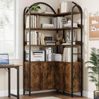 6-stöckiges Eckregal, Eckbücherregal mit Stauraum, rustikale L-förmige Bücherregale mit Schrank, für Wohnzimmer, Home Office, Retro