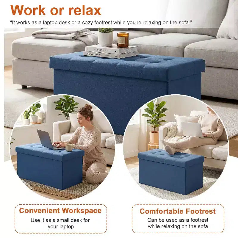 Klappbare Aufbewahrungsbank, 76 cm, 300 kg Tragkraft, gepolsterter Hocker für Wohnzimmer, Schlafzimmer, Eingangsbereich