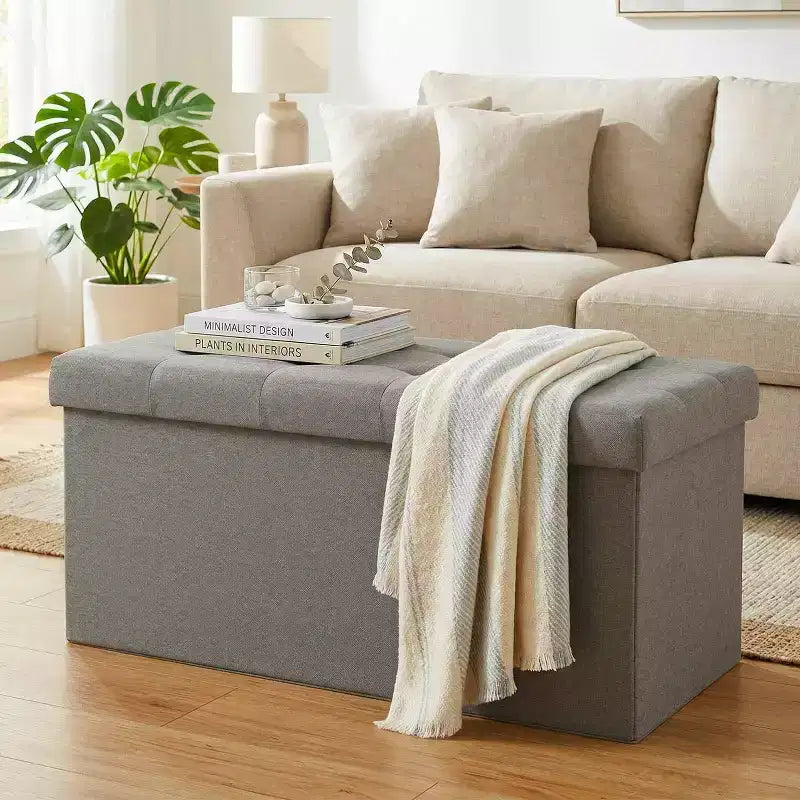 Klappbare Aufbewahrungsbank, 76 cm, 300 kg Tragkraft, gepolsterter Hocker für Wohnzimmer, Schlafzimmer, Eingangsbereich