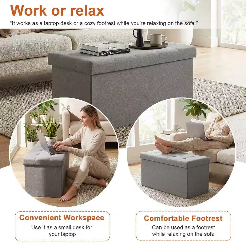 Klappbare Aufbewahrungsbank, 76 cm, 300 kg Tragkraft, gepolsterter Hocker für Wohnzimmer, Schlafzimmer, Eingangsbereich