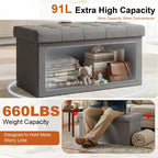 Klappbare Aufbewahrungsbank, 76 cm, 300 kg Tragkraft, gepolsterter Hocker für Wohnzimmer, Schlafzimmer, Eingangsbereich