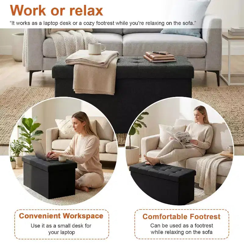 Klappbare Aufbewahrungsbank, 76 cm, 300 kg Tragkraft, gepolsterter Hocker für Wohnzimmer, Schlafzimmer, Eingangsbereich