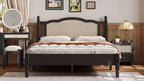 Queensize-Plattformbett aus Holz mit natürlichem Rattan-Kopfteil, Vintage-Bettgestell mit Lattenrost, Schwarz