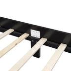 Queensize-Plattformbett aus Holz mit natürlichem Rattan-Kopfteil, Vintage-Bettgestell mit Lattenrost, Schwarz