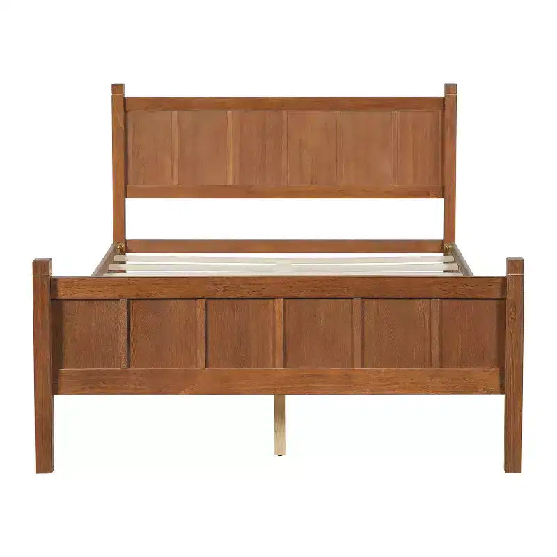 Flaches Plattformbett mit Kopf- und Fußteil, Holzmaserung Shaker Bauernhaus Bettgestell, Hellbraun
