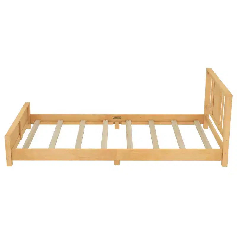 Doppel-Plattformbett mit Kopfteil, Massivholz-Plattformbettrahmen mit niedrigem Profil und Stützlatten für das Schlafzimmer