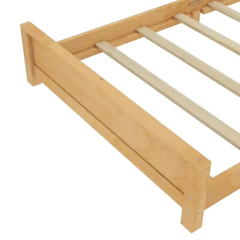 Doppel-Plattformbett mit Kopfteil, Massivholz-Plattformbettrahmen mit niedrigem Profil und Stützlatten für das Schlafzimmer
