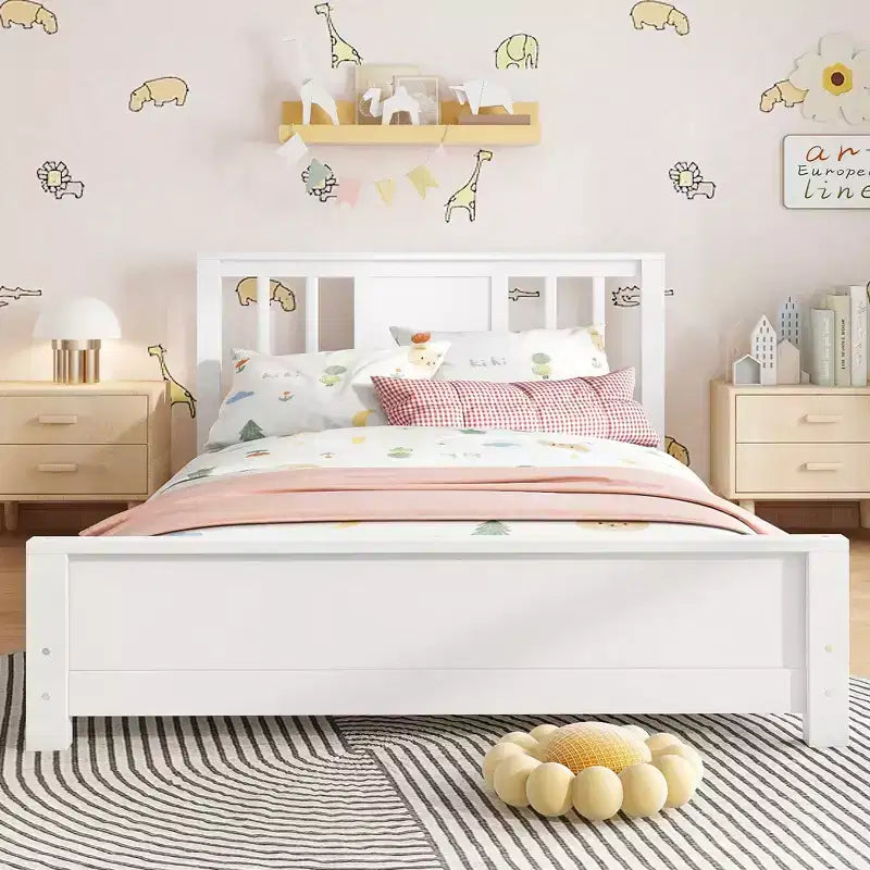 Doppel-Plattformbett mit Kopfteil, Massivholz-Plattformbettrahmen mit niedrigem Profil und Stützlatten für das Schlafzimmer