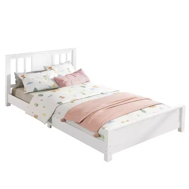 Doppel-Plattformbett mit Kopfteil, Massivholz-Plattformbettrahmen mit niedrigem Profil und Stützlatten für das Schlafzimmer
