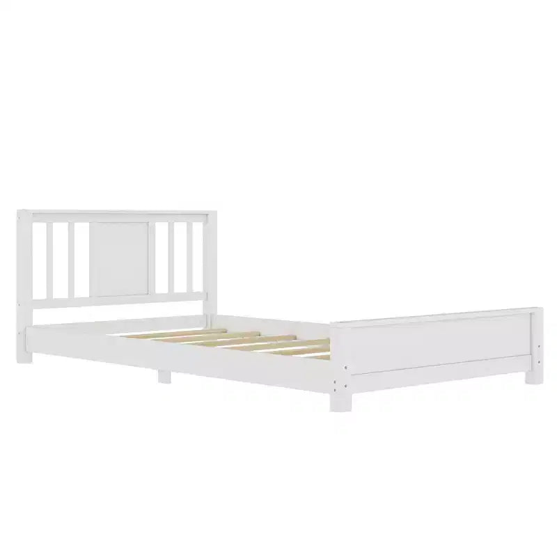 Doppel-Plattformbett mit Kopfteil, Massivholz-Plattformbettrahmen mit niedrigem Profil und Stützlatten für das Schlafzimmer