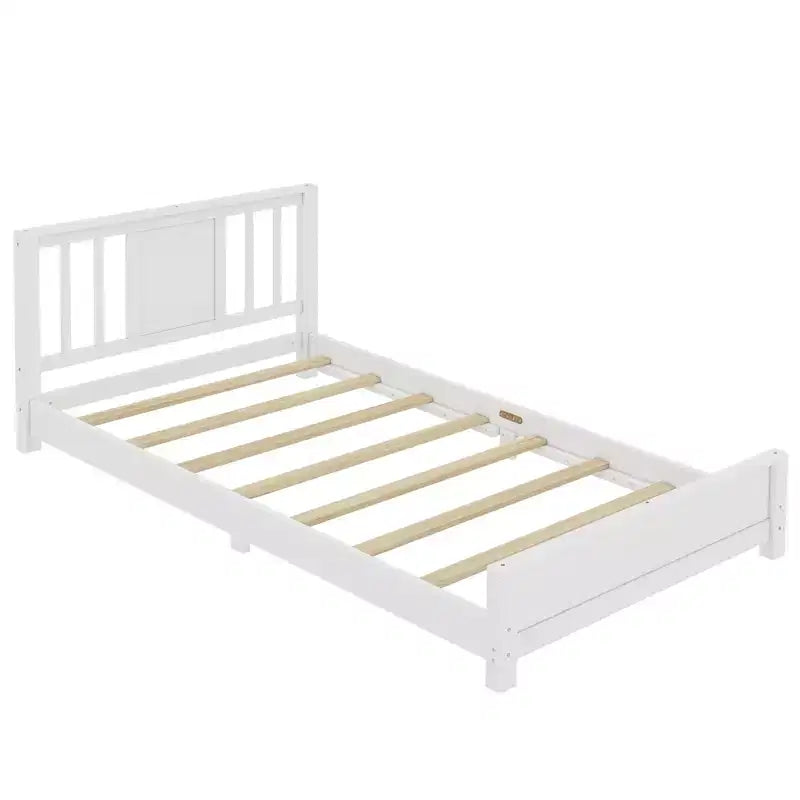 Doppel-Plattformbett mit Kopfteil, Massivholz-Plattformbettrahmen mit niedrigem Profil und Stützlatten für das Schlafzimmer