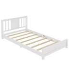 Doppel-Plattformbett mit Kopfteil, Massivholz-Plattformbettrahmen mit niedrigem Profil und Stützlatten für das Schlafzimmer