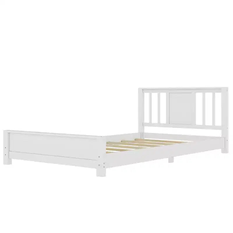 Doppel-Plattformbett mit Kopfteil, Massivholz-Plattformbettrahmen mit niedrigem Profil und Stützlatten für das Schlafzimmer