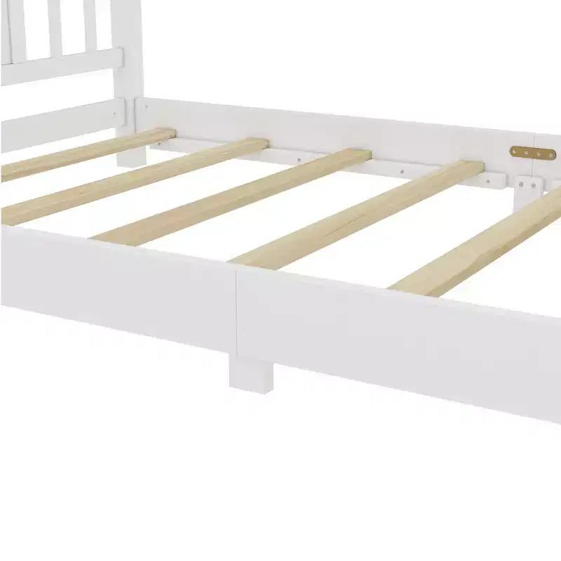 Doppel-Plattformbett mit Kopfteil, Massivholz-Plattformbettrahmen mit niedrigem Profil und Stützlatten für das Schlafzimmer