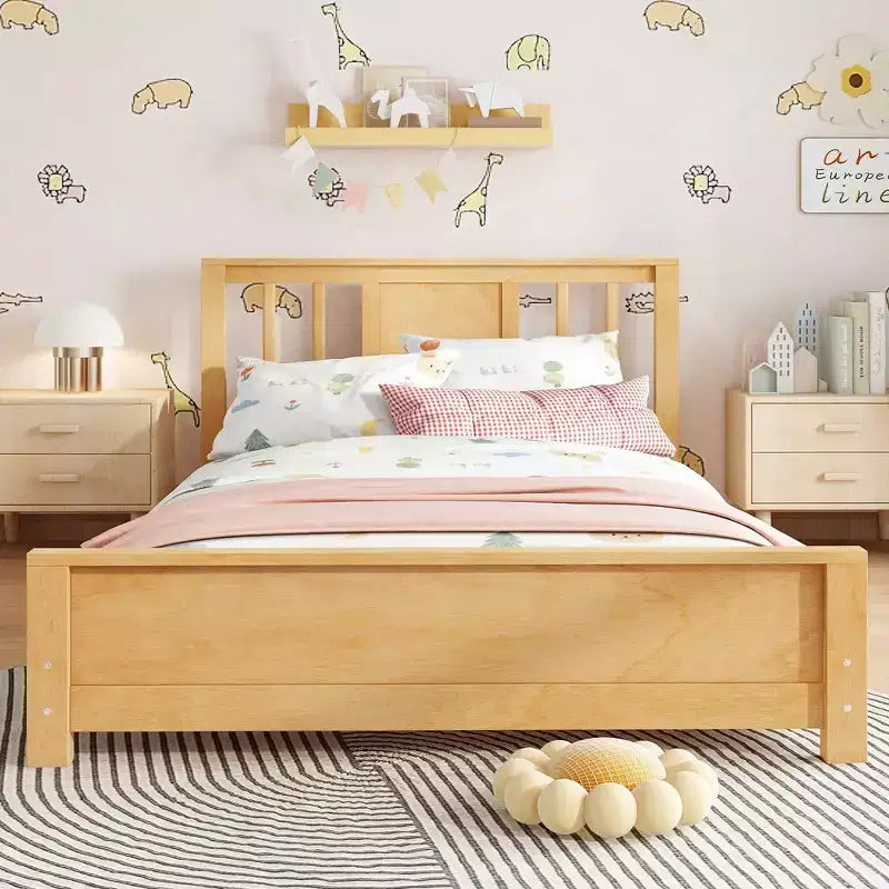 Doppel-Plattformbett mit Kopfteil, Massivholz-Plattformbettrahmen mit niedrigem Profil und Stützlatten für das Schlafzimmer