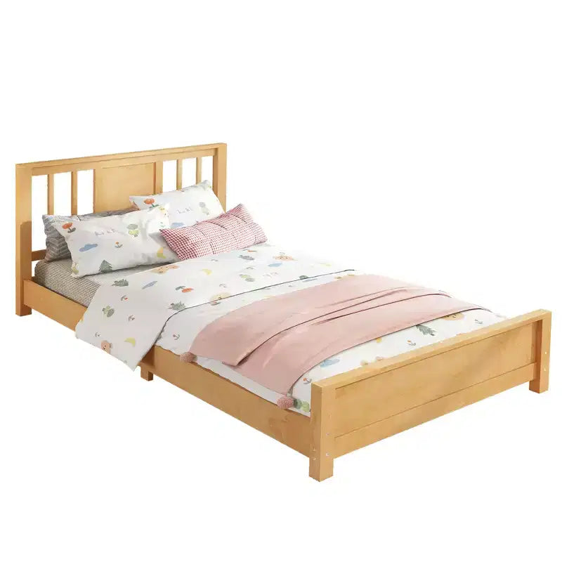 Doppel-Plattformbett mit Kopfteil, Massivholz-Plattformbettrahmen mit niedrigem Profil und Stützlatten für das Schlafzimmer
