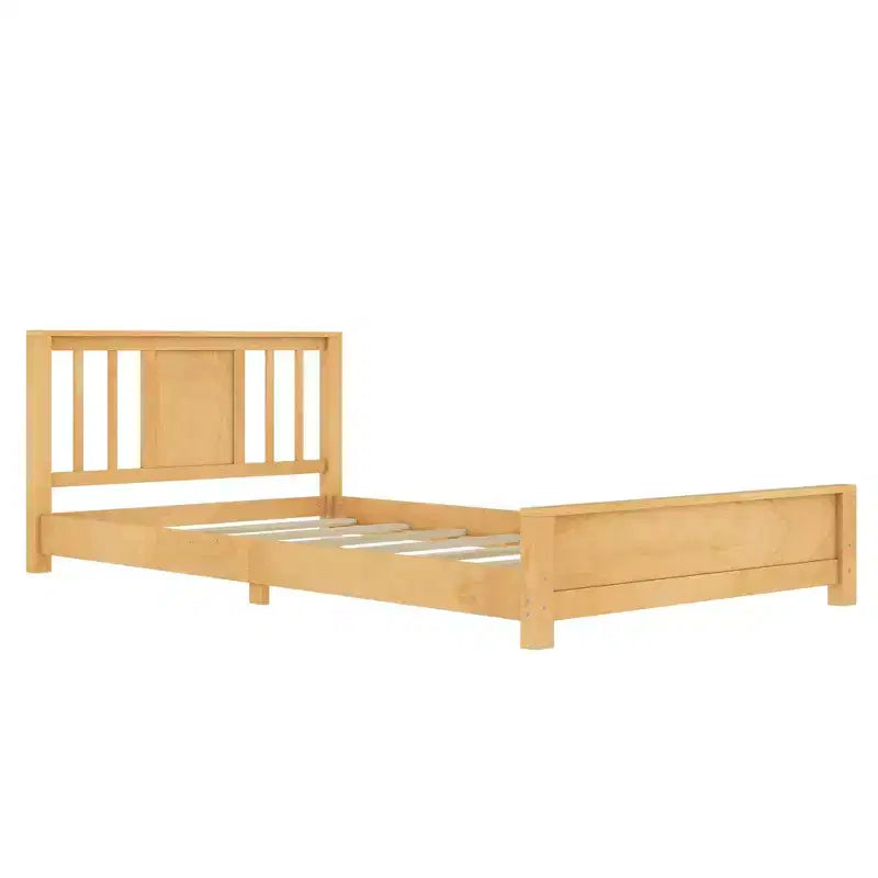 Doppel-Plattformbett mit Kopfteil, Massivholz-Plattformbettrahmen mit niedrigem Profil und Stützlatten für das Schlafzimmer