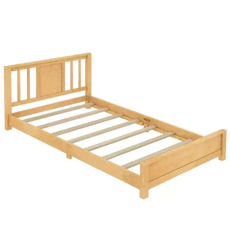 Doppel-Plattformbett mit Kopfteil, Massivholz-Plattformbettrahmen mit niedrigem Profil und Stützlatten für das Schlafzimmer