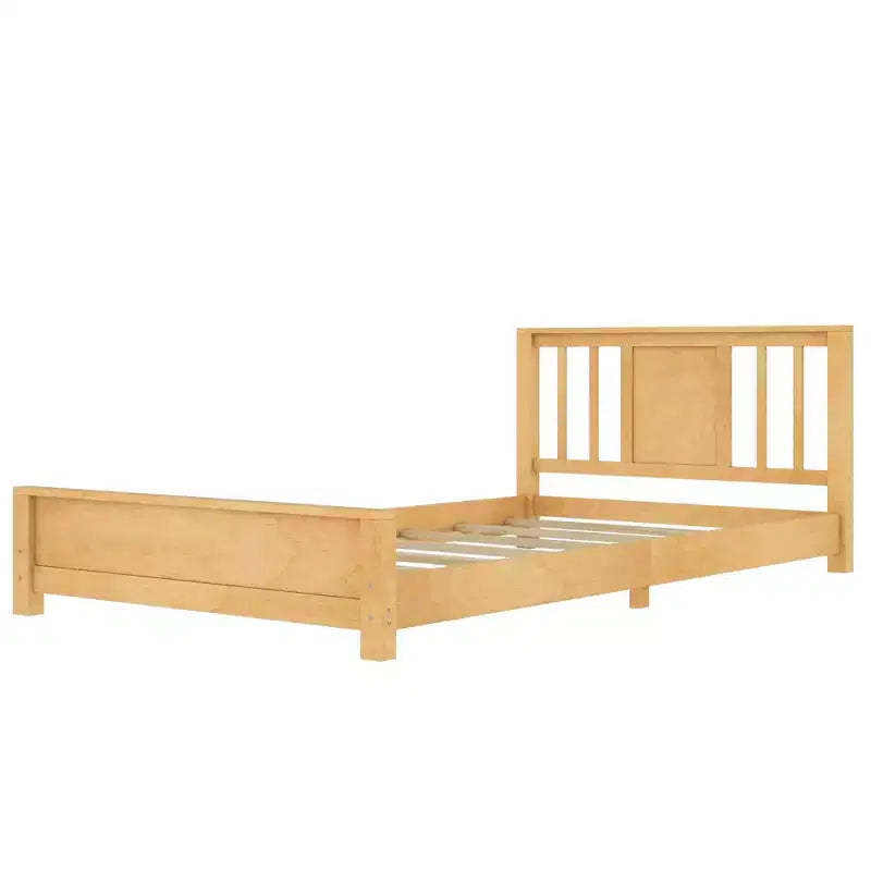 Doppel-Plattformbett mit Kopfteil, Massivholz-Plattformbettrahmen mit niedrigem Profil und Stützlatten für das Schlafzimmer