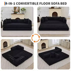 Cabrio Schlafsofa 79 Zoll, 4-in-1 Knochenloses Cord-Klappsofa mit Kissen und fester Form, Bodenmatratze Couch Zweisitzersofa schwarz