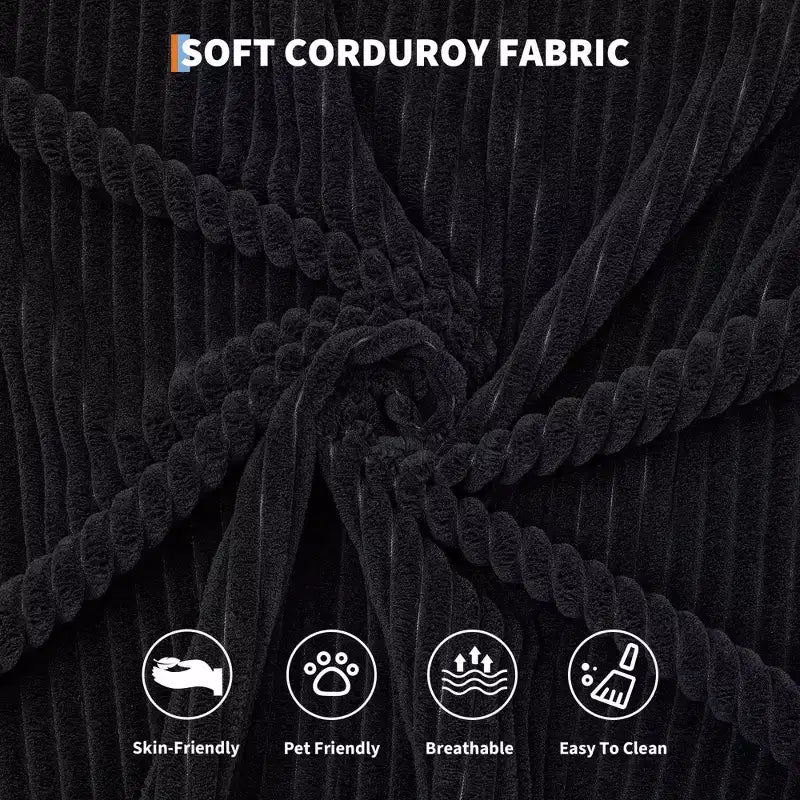 Cabrio Schlafsofa 79 Zoll, 4-in-1 Knochenloses Cord-Klappsofa mit Kissen und fester Form, Bodenmatratze Couch Zweisitzersofa schwarz