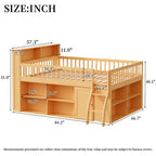 Voll/Queen Low-Loftbett mit Stauraum & LED-Kopfteil, Holz-Loftbett mit Stauraumbücherregal, Regalen und Absturzsicherungen für Kinder